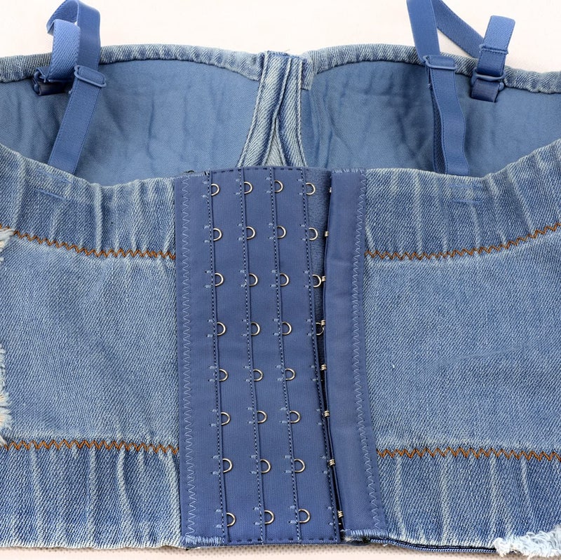 ELLACCI Women's Denim Bustier Crop Top Jean Corset Top Bra with Detachable Straps Small - Image 5